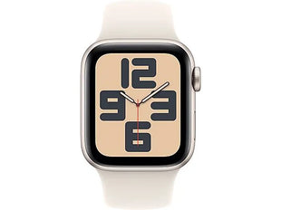 Apple Watch SE (2024), GPS, 40 mm, Caja de aluminio Blanco estrella, Vidrio delantero Ion-X, Correa deportiva Blanco estrella, Talla SM