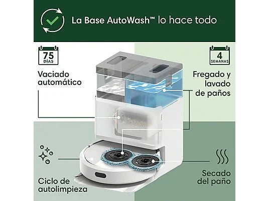 Robot friegasuelos - iRobot Roomba® Plus 405 Combo, 295 ml Depósito Polvo, 3l Depósito Agua Base, 3h Autonomía, Blanco