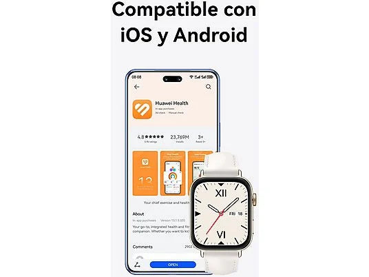 Smartwatch - Huawei Watch Fit 3, 1.82 AMOLED, Llamadas Bluetooth, 10 días batería, Compatible iOS - Android, Correa Fluoroelastómero, Blanco