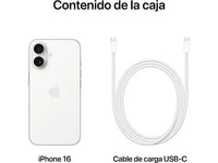 Apple iPhone 16, Blanco, 128 GB, 5G, 6.1  OLED Super Retina XDR, Chip A18 Bionic, iOS