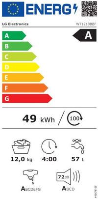 LG WT1210BBF.APBQKIS Lavasecadora Independiente de Carga Frontal 12Kg/22Kg A Negra